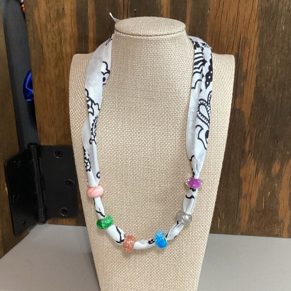 Handmade Jewelry - (#157) Boho Scarf Necklace with Colorful Glass Beads